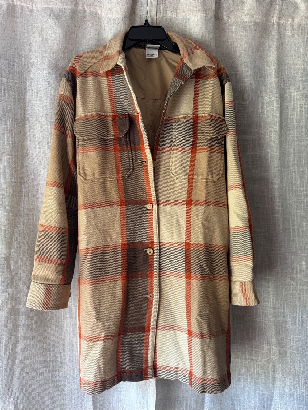 The North Face Plaid Longline Trench Coat in Beige & Orange